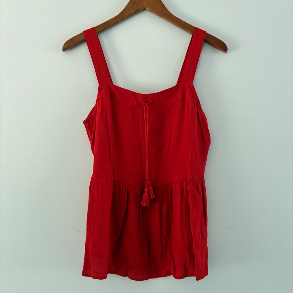 Banana Republic Tank Top S Red Babydoll Tassel Tie Peasant Boho Festival Coastal
